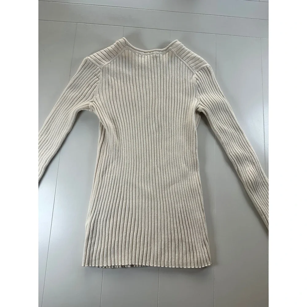 Everlane Ribbed Knit Women XS Cream Organic Cotton Long Sleeve Crew Neck Sweater